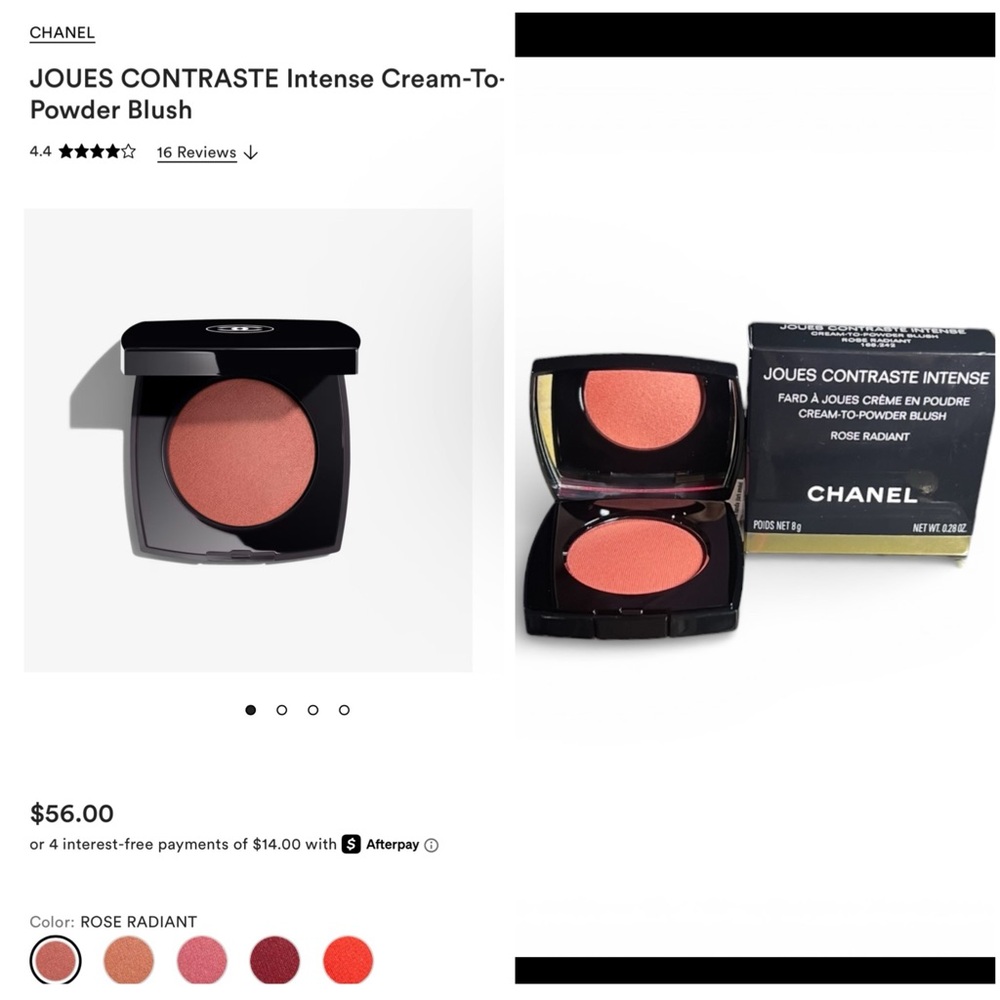 Chanel JOUES CONTRASTE Intense Cream-To-Powder Blush in Rose Radiant. MSRP$56